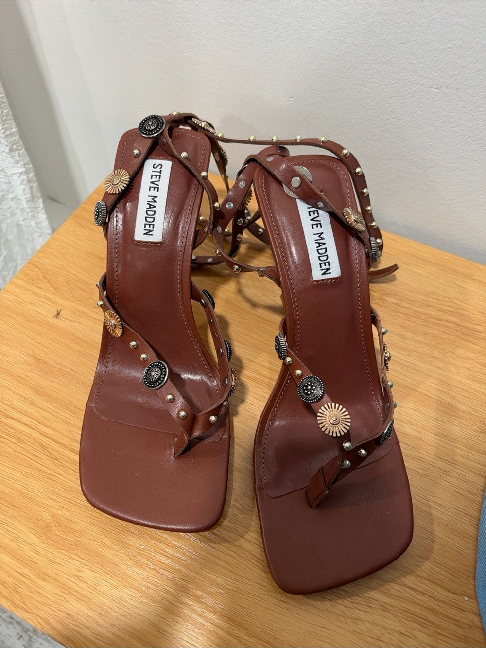 Steve Madden Brown Studded Wrap Heels